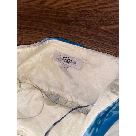 Tibi Silk Chiffon strapless Maxi Dress Blue White/off white Size 6 - Picture 8 of 14